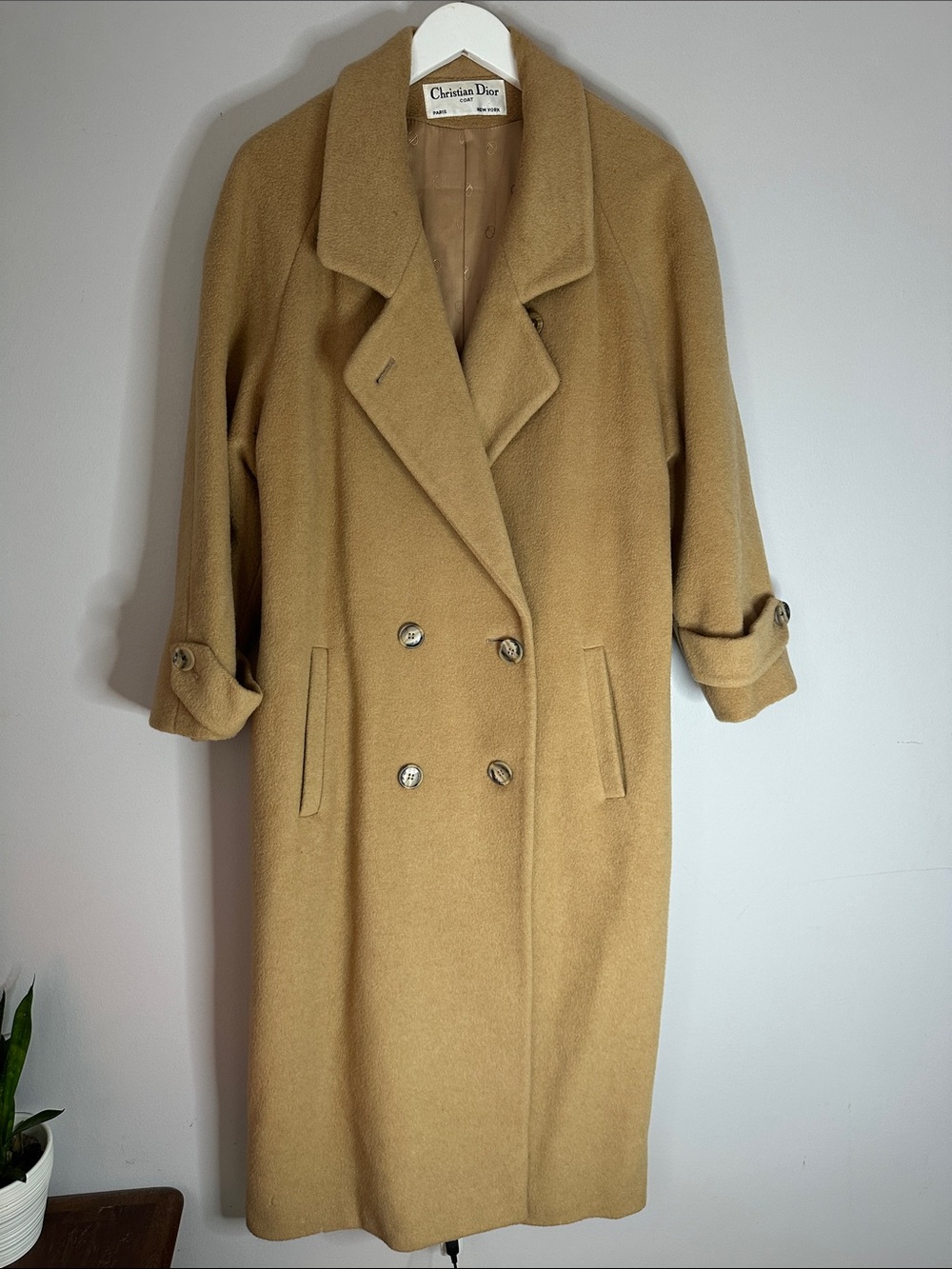 Dior Tan Double-Breasted Wool Trench Coat
